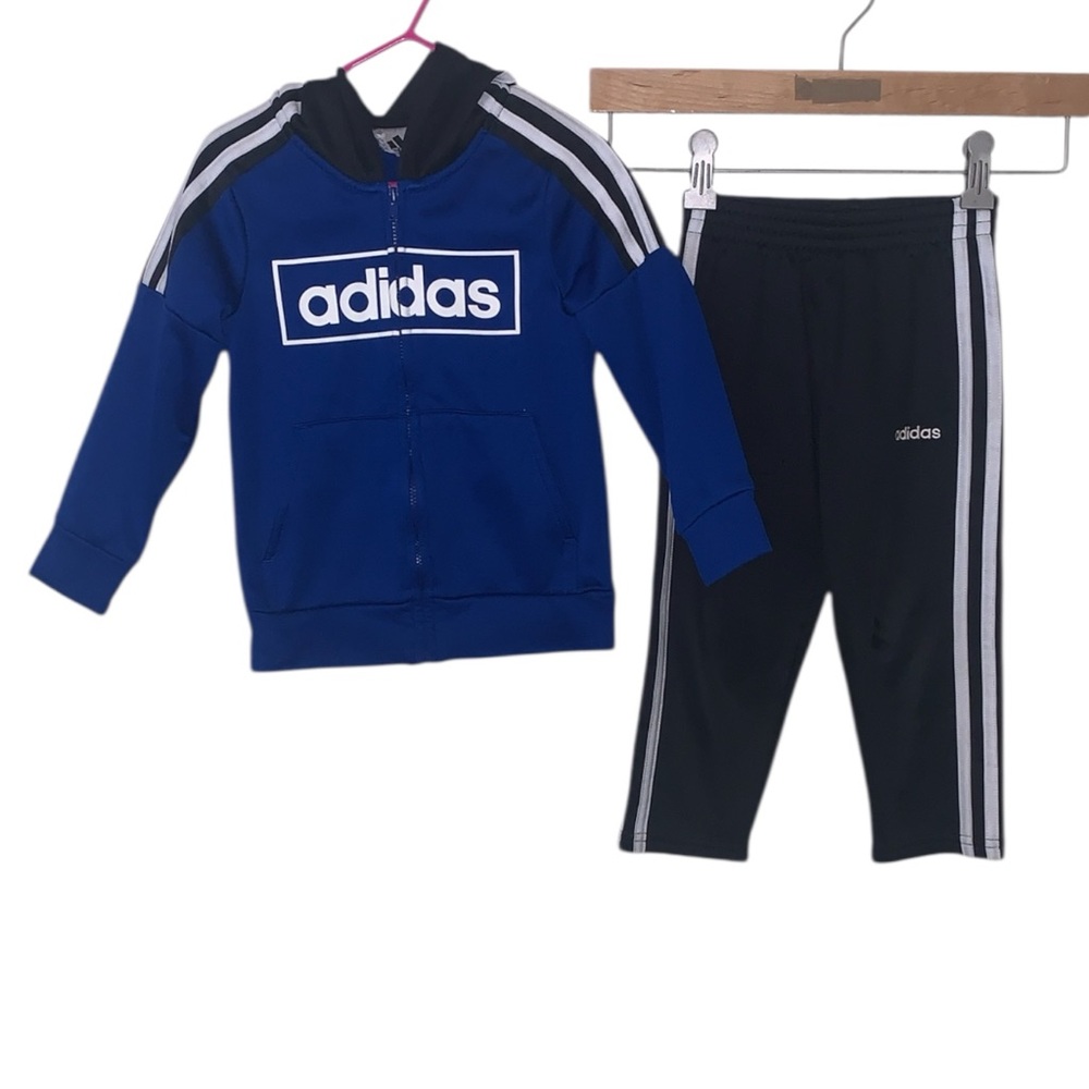 Adidas Boys 3T Blue White Black Pants Full Zip Jacket Athletic Clothing Set